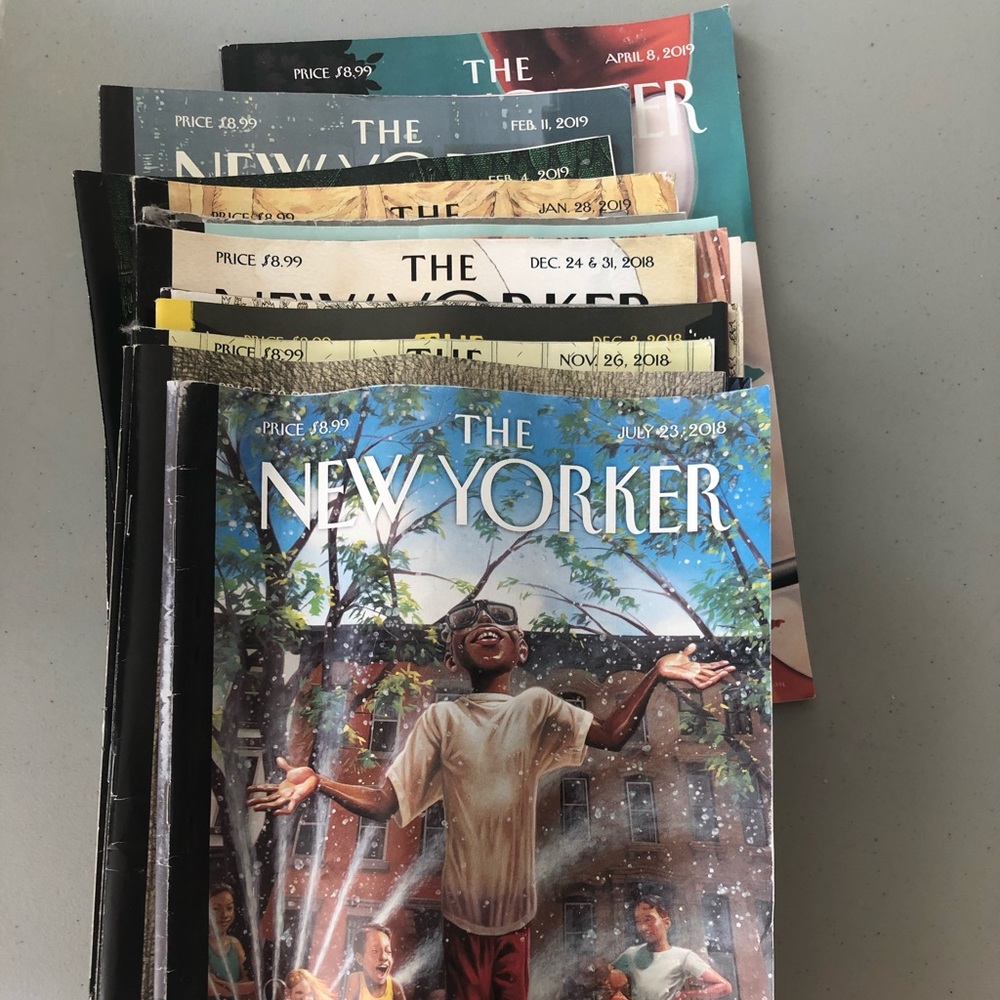 17 issues of The New Yorker- 7/23/18 - 4/8/19